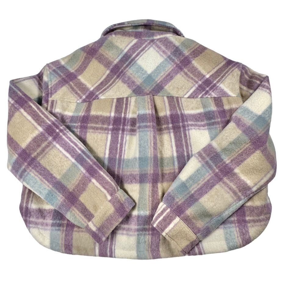 Blank NYC Shacket Medium Lavender Purple Plaid Cropped‎ Button Up Jacket Shirt - Picture 6 of 10